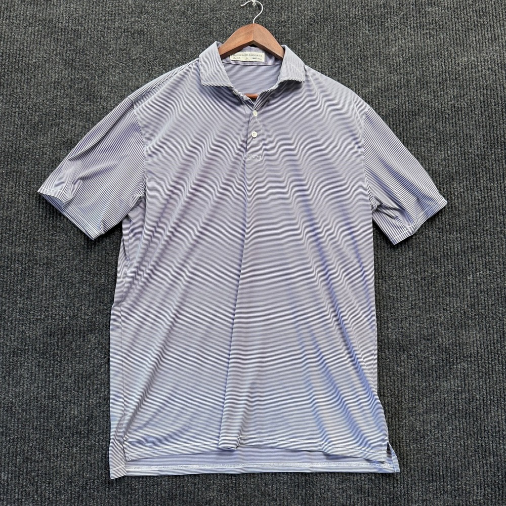 Holderness & Bourne Perkins Golf Polo Mens L Navy White Striped Stretch Shirt